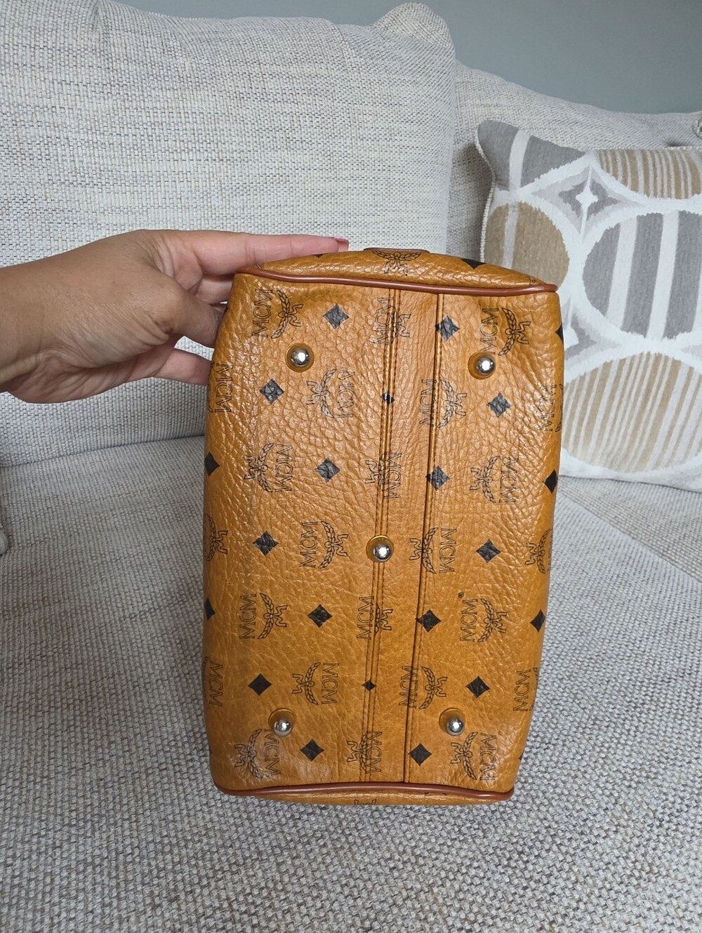 MCM Visetos Cognac Monogram Boston Bag - Picture 6 of 13
